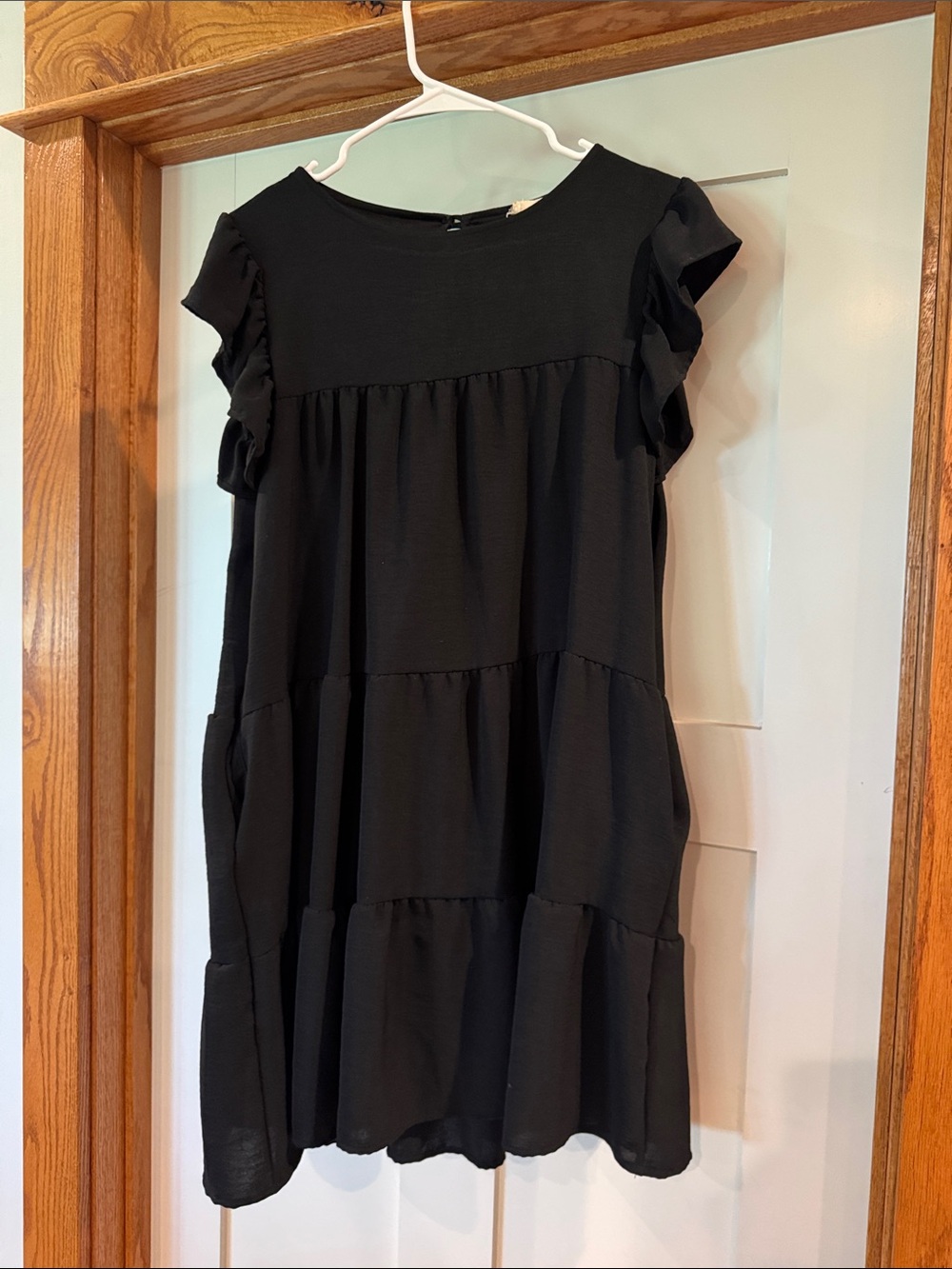 Altar'd State Black Tiered Ruffle Sleeve Dress